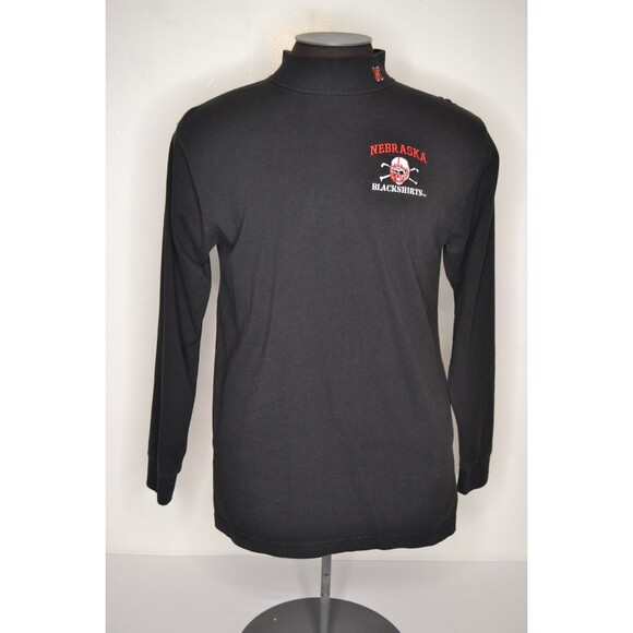 Nebraska Blackshirts Men's Medium Black Embroidered Mock Neck Long Sleeve Shirt - Picture 1 of 12